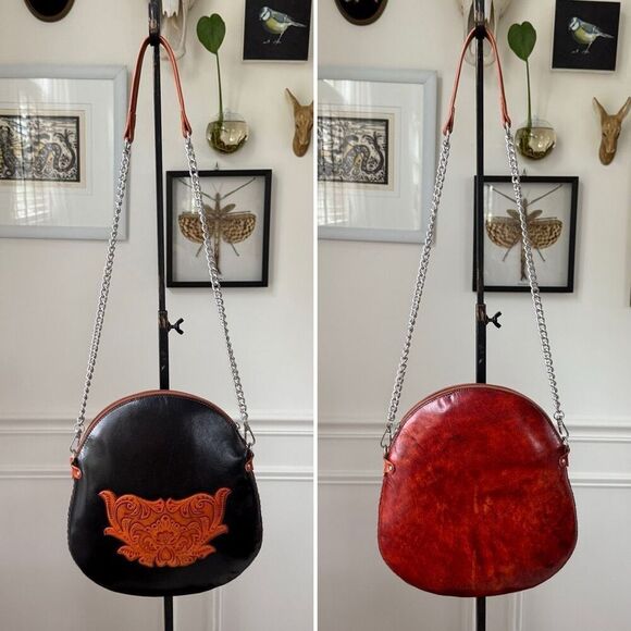 NWOT Leather Structured Tooled Dome Bag Purse - Picture 1 of 7